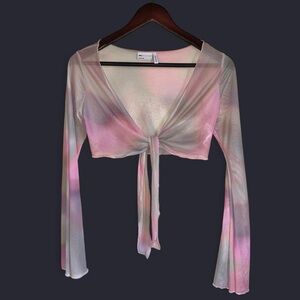 ASOS Design Tie Front Mesh Beach Set Crop Top in Spray Print